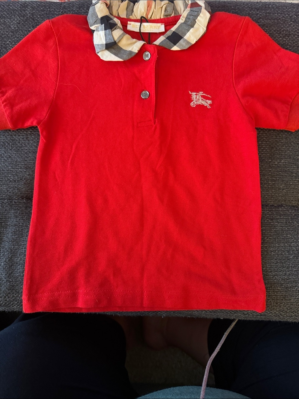 Burberry Red Polo with Check Collar - Kids